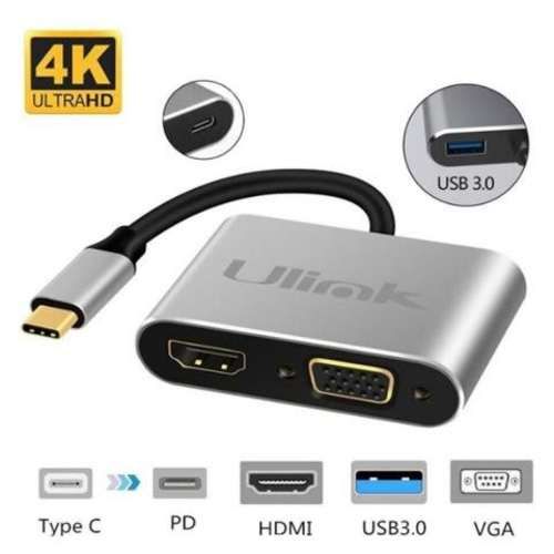 Adaptador usb-c a hdmi, vga, usb 3.0, usb-c carga