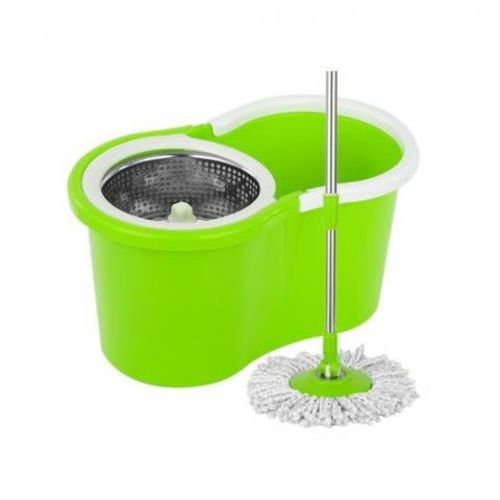 Mopa Giratoria 360º Verde Trapeador Canasto Acero