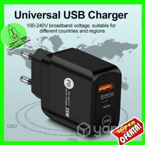 Cargador de pared para celular 25w Tipo C y USB