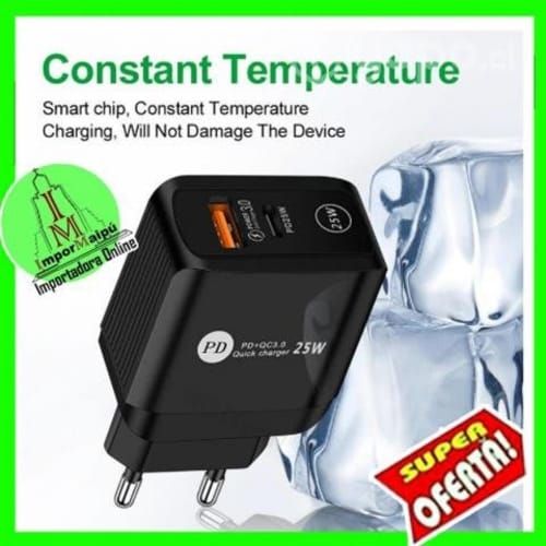Cargador de pared para celular 25w Tipo C y USB