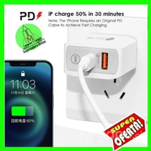 Cargador de pared para celular 25w Tipo C y USB