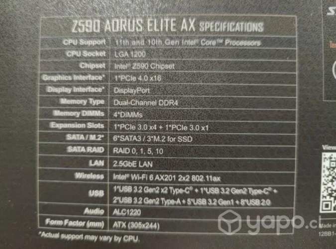 Placa madre gigabyte aorus elite Z590 AX regalada