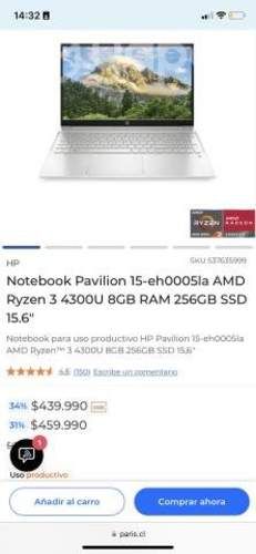 Notebook HP Pavilon Ryzen 3 12GB RAM 256GB SSD