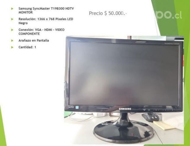 Monitor samsung t19b300 hdtv 19' con detalle