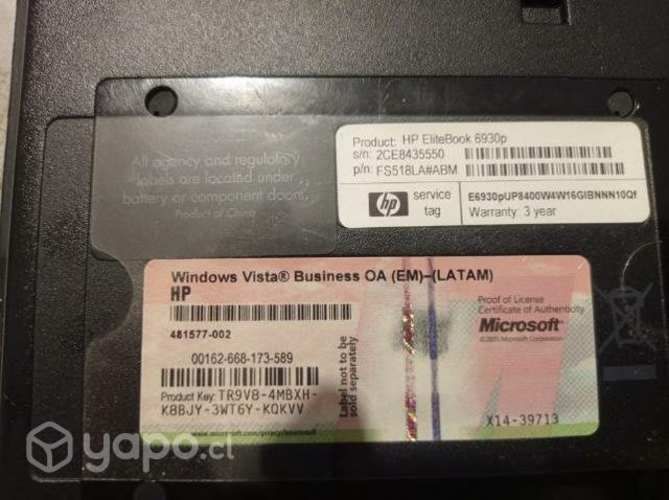 Notebook HP para desarme o reparación