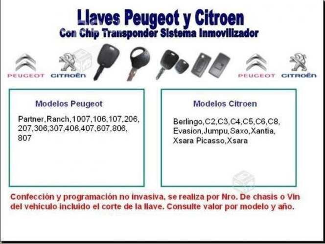 Llaves Peugeot Y Citroen Con Chip Y Programacion