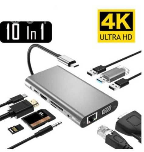 Hub 10 En 1 Usb Tipo C Adaptador Micro Sd Ethernet