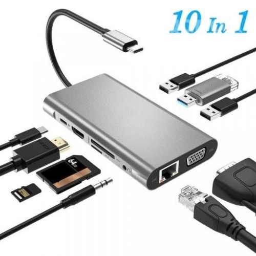 Hub 10 En 1 Usb Tipo C Adaptador Micro Sd Ethernet