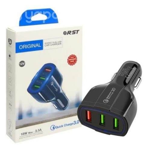 Cargador de Celular Triple Usb 3.5A y 18W Auto 12V