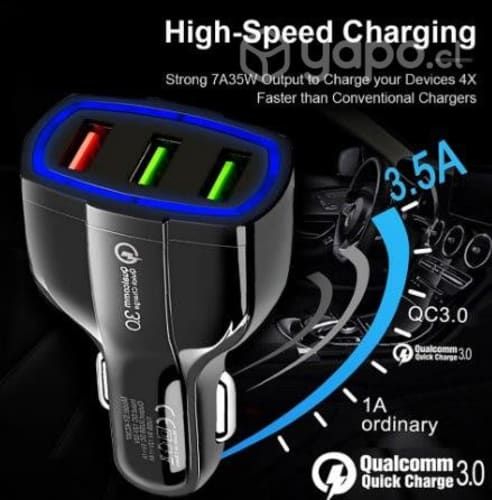 Cargador de Celular Triple Usb 3.5A y 18W Auto 12V