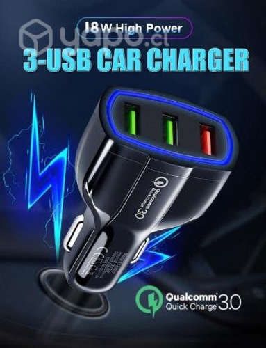 Cargador de Celular Triple Usb 3.5A y 18W Auto 12V
