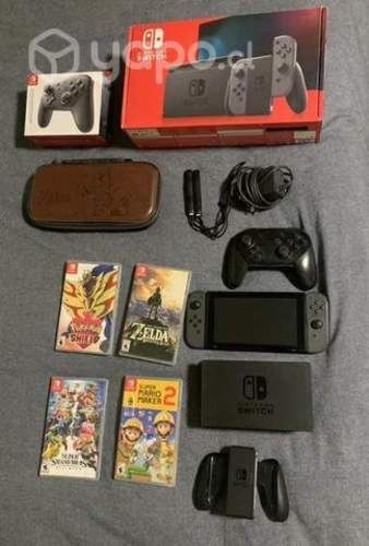 Nintendo switch + 5 juegos, control pro y estuche