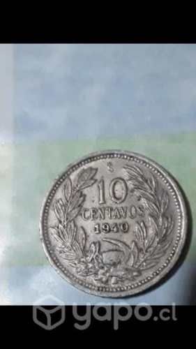 Moneda coleccionables 10 centavos chile 1938