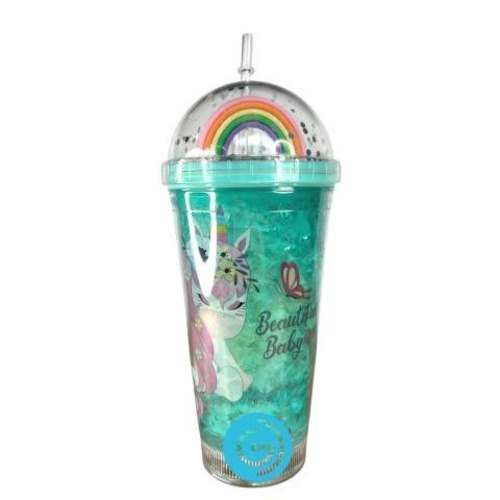 Vaso Verde Agua con Luz Exclusivo Arcoíris Kawaii