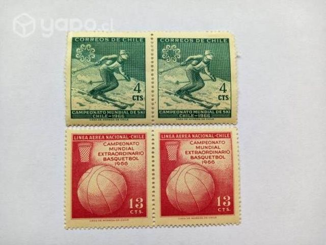 4 sellos chilenos de deporte (básketbol y esquí)