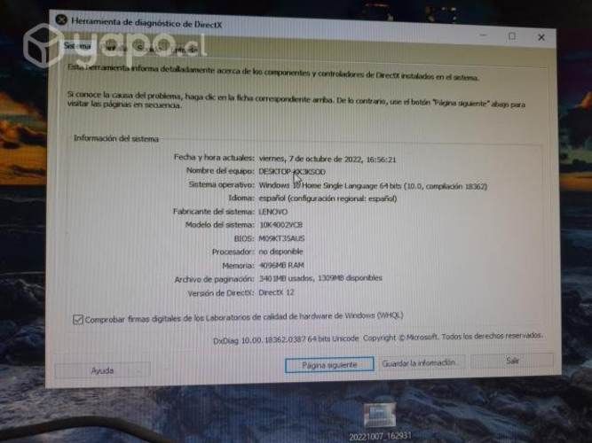 Computador de escritorio marca lenovo