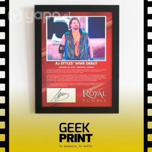 Wwe aj styles cuadro conmemorativo autografo