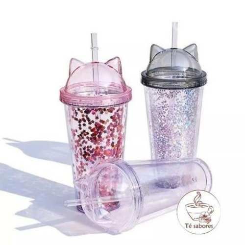 Vaso con bombilla orejitas de gato