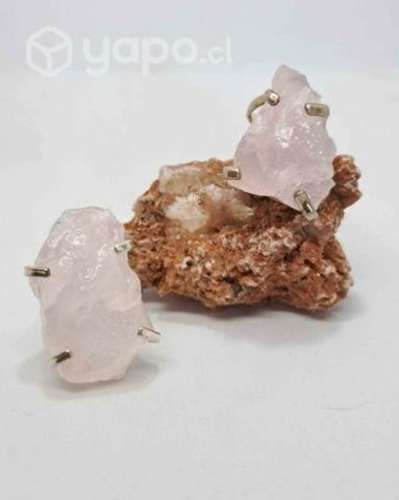 Anillos de Cuarzo Rosa Grande,Ajustables Al Dedo