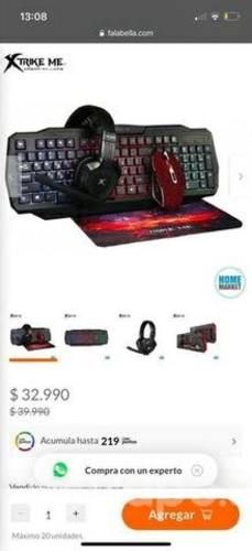 Kits gamer teclado mouse y audífonos