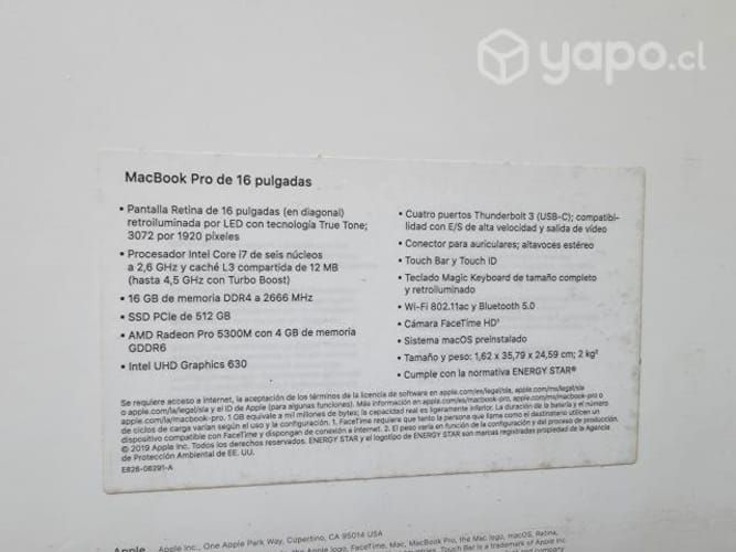 Macbook pro 16 pulgadas touchbar