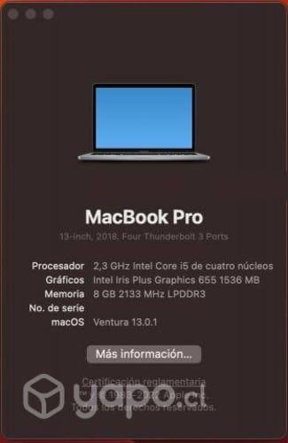 MacBook Pro 13 inch, 8GB RAM, 256 GB memoria SSD