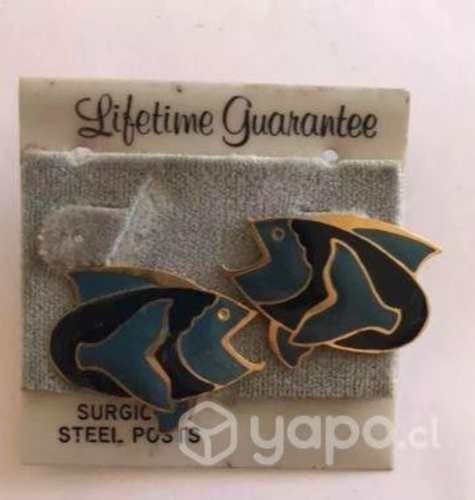 Aros acero inoxidable peces azules con celeste