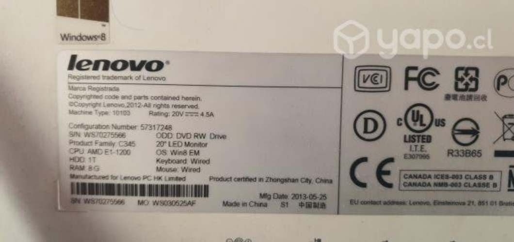 Lenovo all in one 8 en RAM