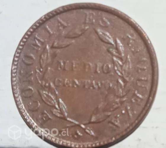 MONEDA CHILENA MEDUO CENTAVO 1851