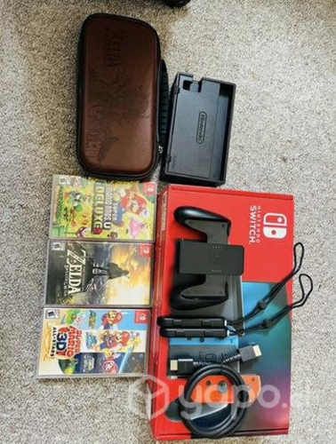 Nintendo Switch con 3 juegos y carcasa