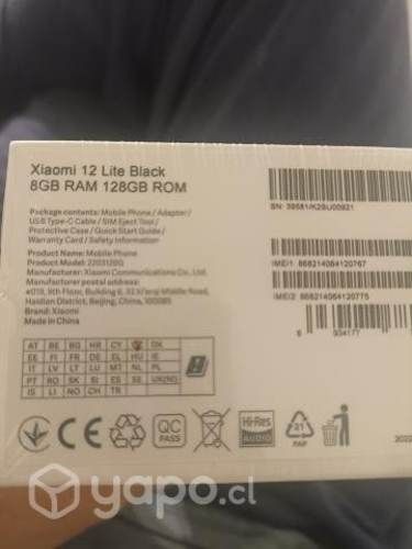 Xiaomi 12 lite Black 8gb ram 128 rom (Nuevo y sell