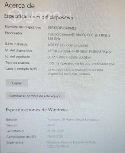 Notebook HP Desktop I56BML9
