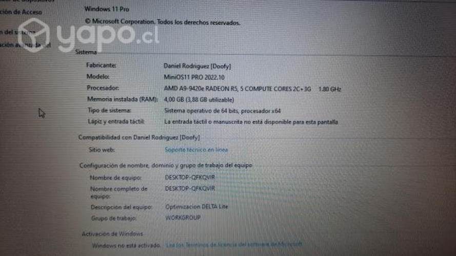 Notebook Acer A9-9420 1.80Ghz 4GB RAM SSD256BG