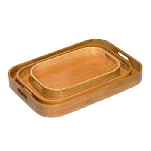 Set de 3 bandejas de madera bambú