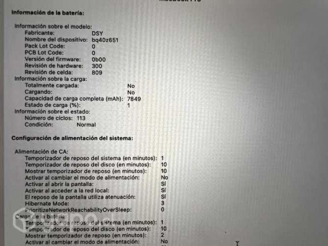 Macbook Pro 16 pulgadas procesador i7 113 ciclos