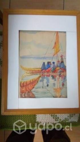 Muy buena acuarela de un pueblo nortino