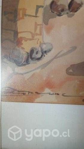 Una muy buena acuarela antigua, Tema pueblo Andino