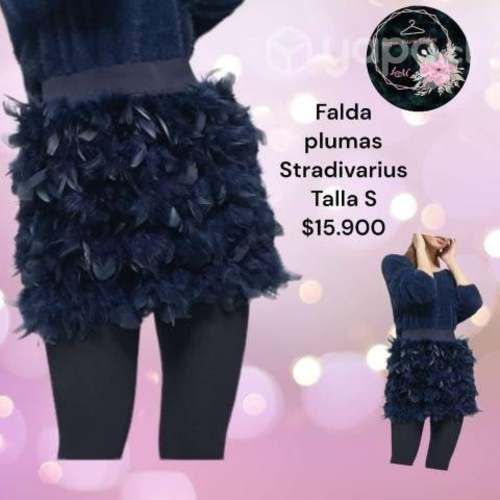 Falda plumas azul Stradivarius S