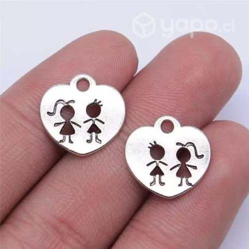 Colgante plata antigua, corazón, niño, niña, hijos