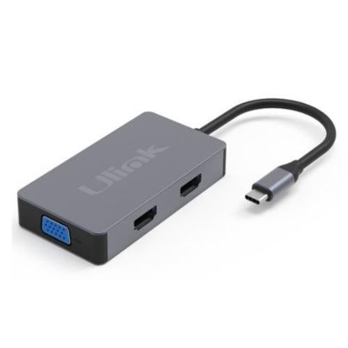 Adaptador usb-c a 2 hdmi, vga, usb 3.0, usb-c carg