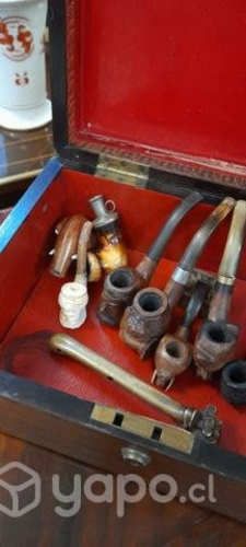 Pipas Talladas de Madera, y una de Bronce