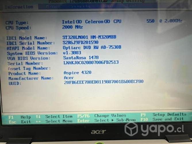 Noteboock acer aspire 4320