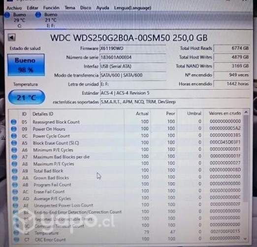 Disco ssd solido 250 gb wester digital
