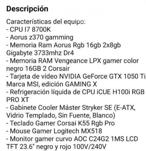 Computador Gamming I7-8700K, Aorus 370z, 32gb RAM,