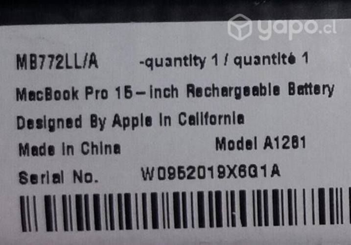 Bateria recargable macbook pro 15&quot; a1281