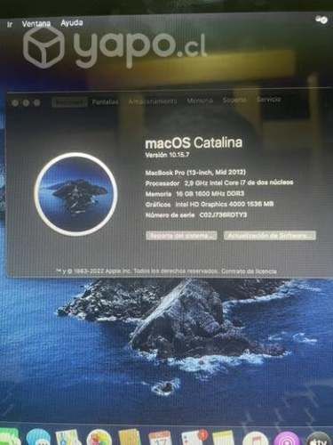 Macbook Pro 2012, Core I7, 16 GB Ram, SSD