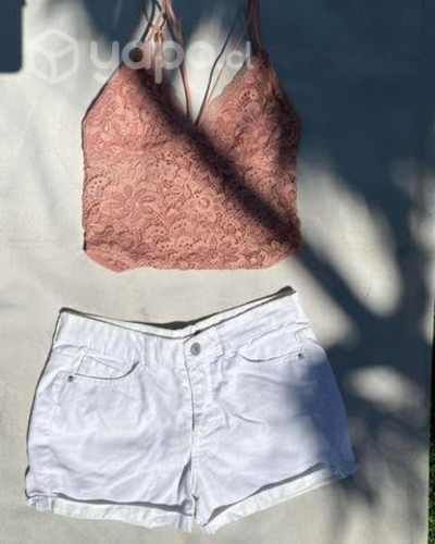 Short blanco y body mujer