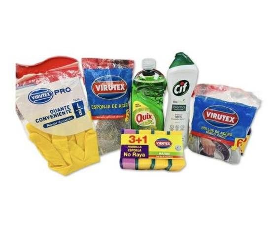 Lavaloza + cif+esponjas + Virutillas + guantes