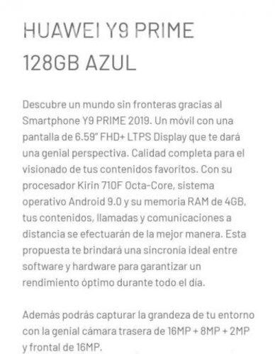 celular Huawei y9 prime