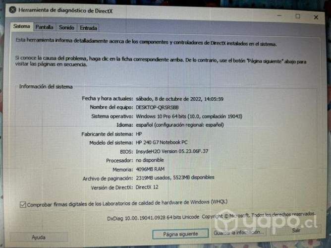 Notebook LENOVO usado en Puerto Natales